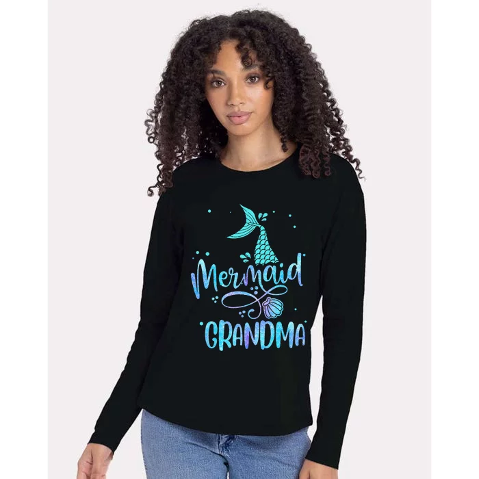 Mermaid Grandma Funny  Family Matching Party Squad Womens Cotton Relaxed Long Sleeve T-Shirt