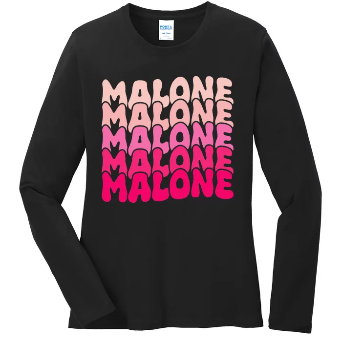 Malone Girl First Name Boy Personalized Groovy Ladies Long Sleeve Shirt