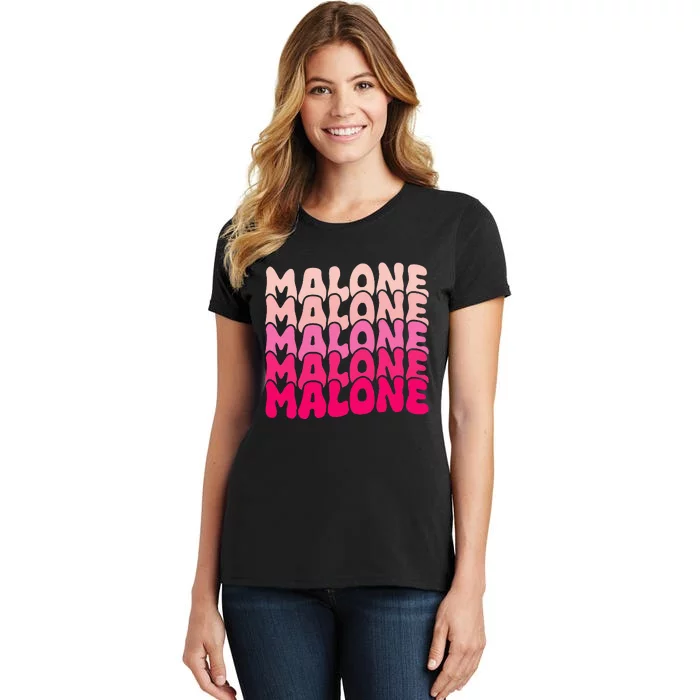 Malone Girl First Name Boy Personalized Groovy Women's T-Shirt