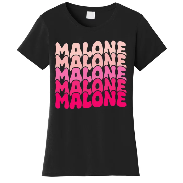 Malone Girl First Name Boy Personalized Groovy Women's T-Shirt