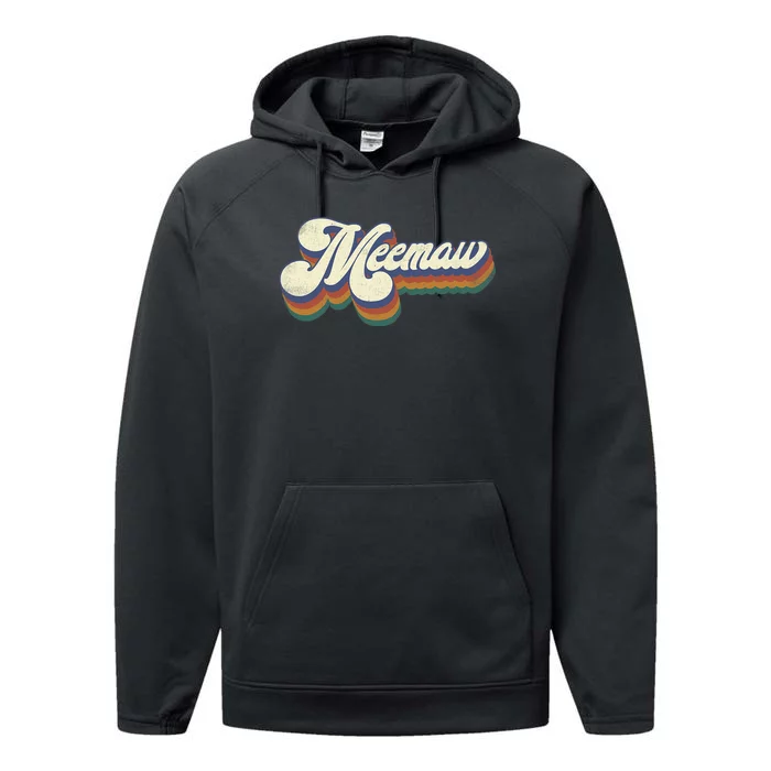 Meemaw Gifts For Grandma Retro Vintage Mothers Day Meemaw Performance Fleece Hoodie