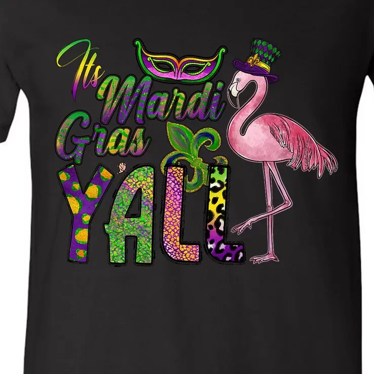 Mardi Gras Flamingo Carnival Costume Gift V-Neck T-Shirt