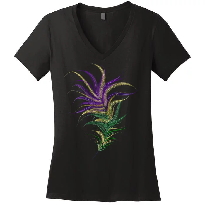 Mardi Gras Festive Feather Women's V-Neck T-Shirt