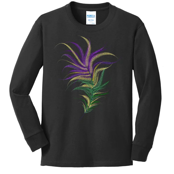 Mardi Gras Festive Feather Kids Long Sleeve Shirt