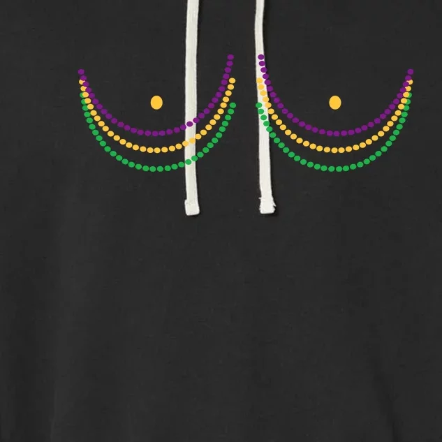 Mardi Gras Funny Beads Boobs Garment-Dyed Fleece Hoodie