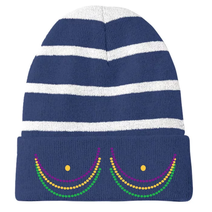 Mardi Gras Funny Beads Boobs Striped Beanie with Solid Band