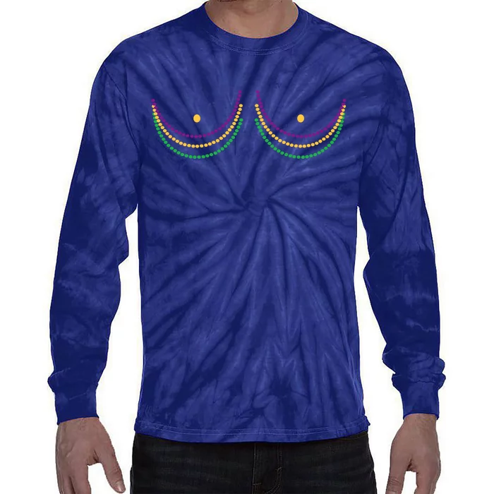 Mardi Gras Funny Beads Boobs Tie-Dye Long Sleeve Shirt