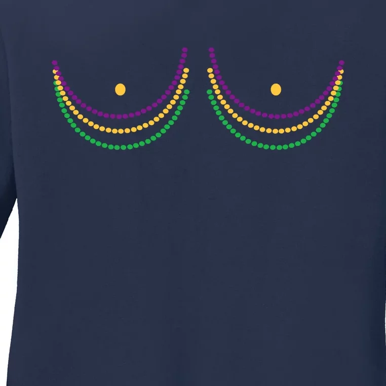 Mardi Gras Funny Beads Boobs Ladies Long Sleeve Shirt