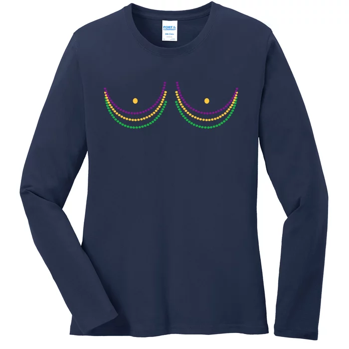 Mardi Gras Funny Beads Boobs Ladies Long Sleeve Shirt