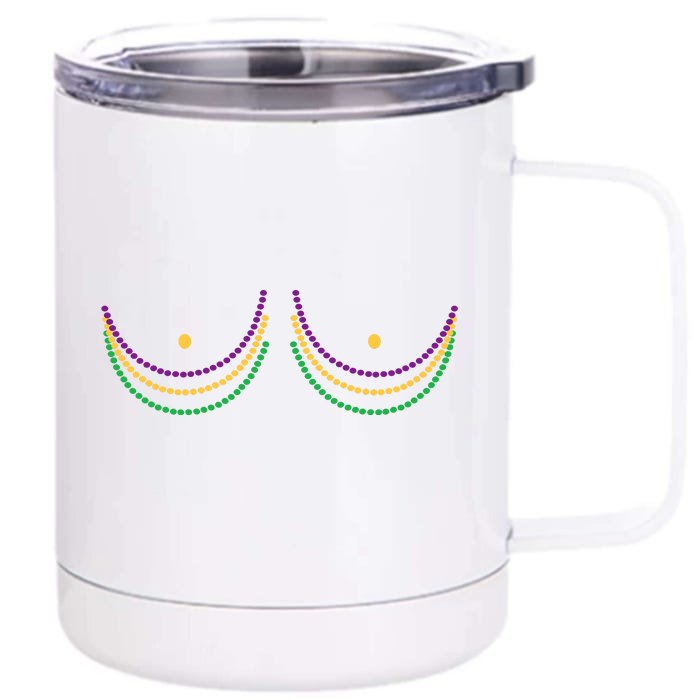 Mardi Gras Funny Beads Boobs Front & Back 12oz Stainless Steel Tumbler Cup