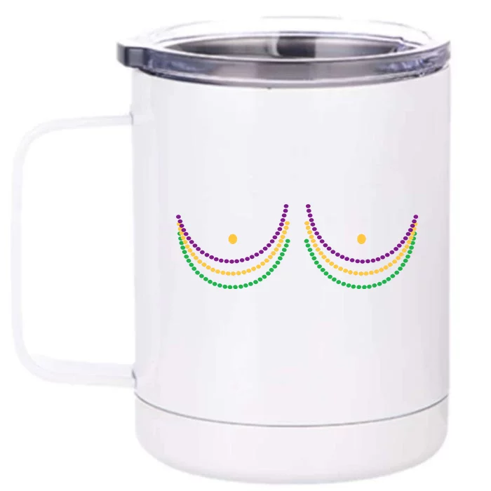 Mardi Gras Funny Beads Boobs Front & Back 12oz Stainless Steel Tumbler Cup