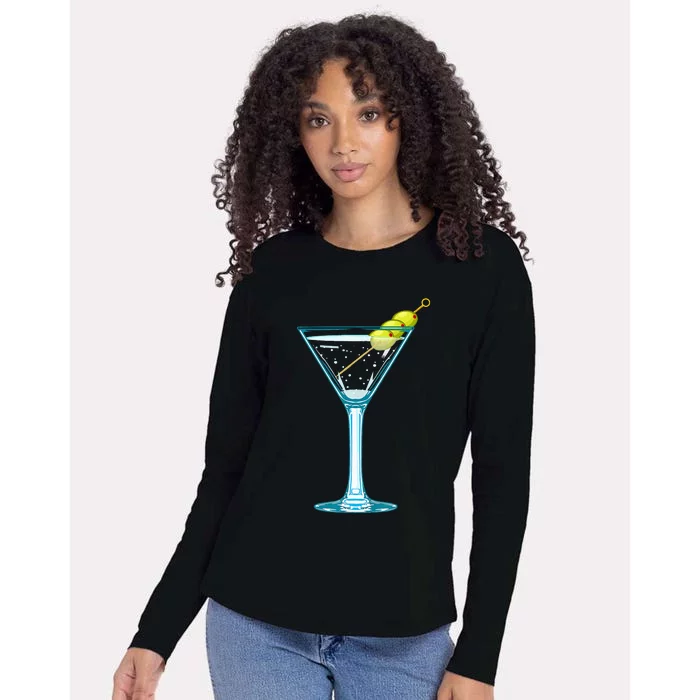 Martini Glass Green Olives Bartender Vodka Drink Womens Cotton Relaxed Long Sleeve T-Shirt