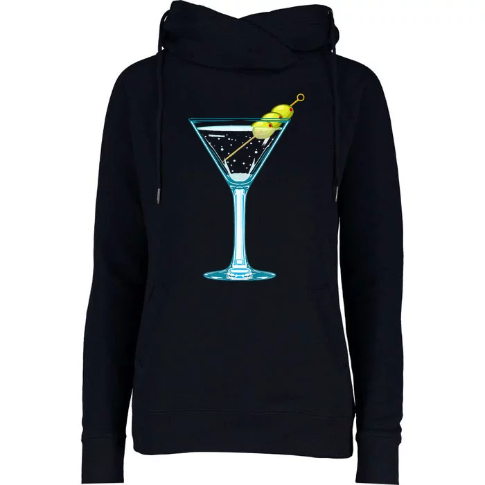 Martini Glass Green Olives Bartender Vodka Drink Womens Funnel Neck Pullover Hood