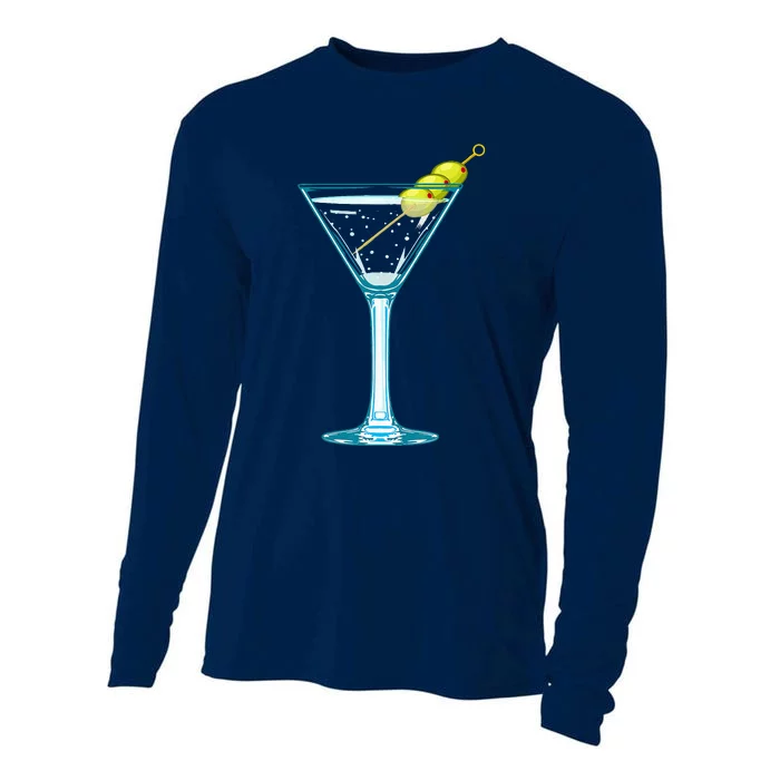 Martini Glass Green Olives Bartender Vodka Drink Cooling Performance Long Sleeve Crew