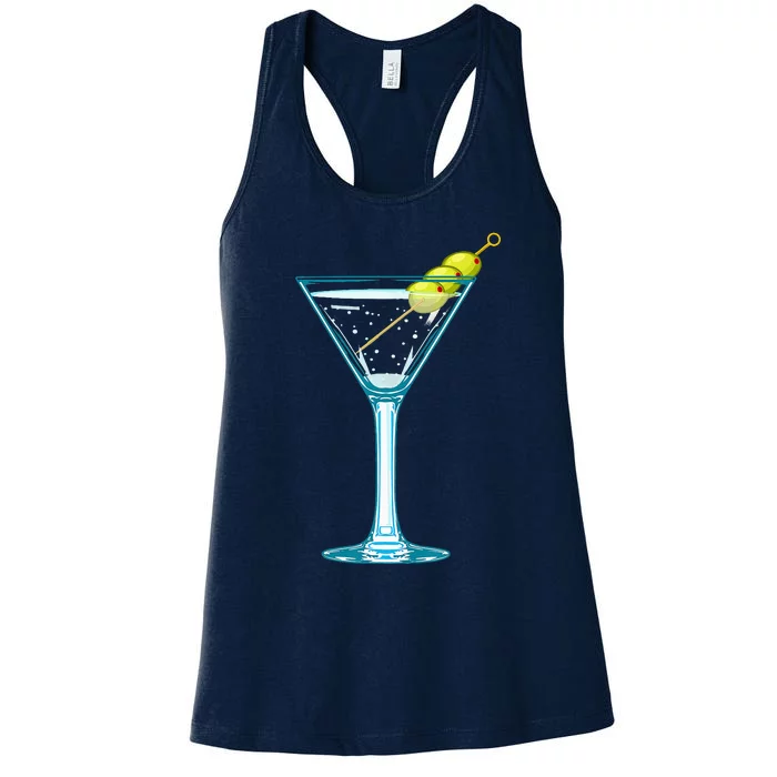 Martini Glass Green Olives Bartender Vodka Drink Women's Racerback Tank