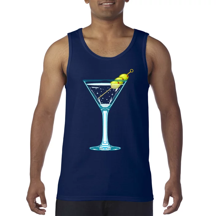 Martini Glass Green Olives Bartender Vodka Drink Tank Top