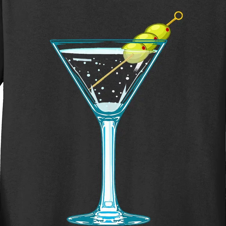 Martini Glass Green Olives Bartender Vodka Drink Kids Long Sleeve Shirt