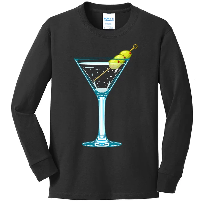 Martini Glass Green Olives Bartender Vodka Drink Kids Long Sleeve Shirt