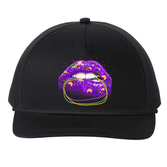 Mardi Gras Glitter Lips And Beads Snapback Five-Panel Rope Hat