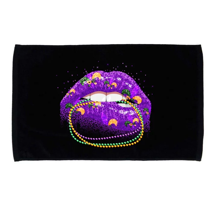 Mardi Gras Glitter Lips And Beads Microfiber Hand Towel