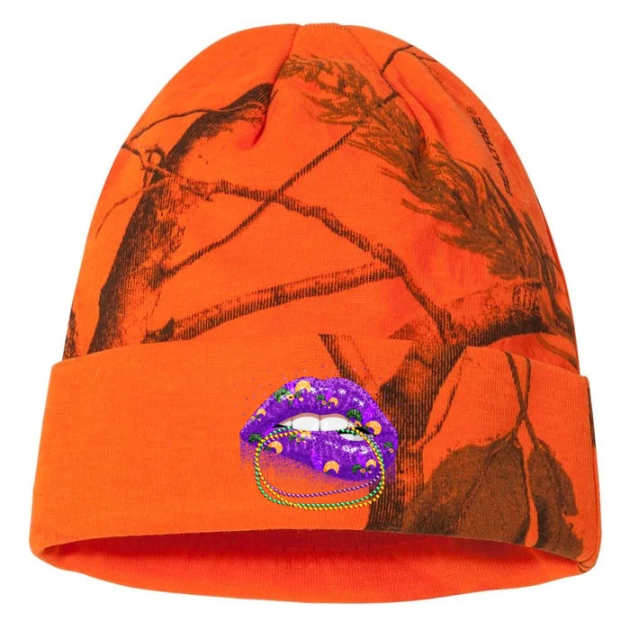 Mardi Gras Glitter Lips And Beads Kati - 12in Camo Beanie