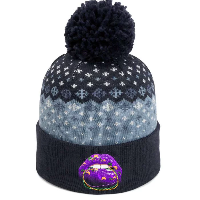 Mardi Gras Glitter Lips And Beads The Baniff Cuffed Pom Beanie