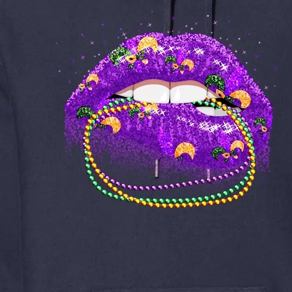 Mardi Gras Glitter Lips And Beads Premium Hoodie