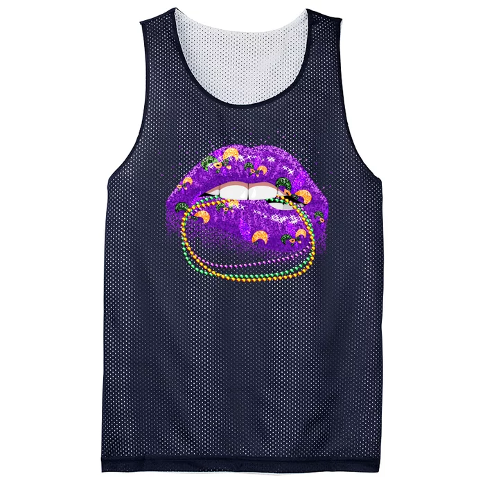 Mardi Gras Glitter Lips And Beads Mesh Reversible Basketball Jersey Tank