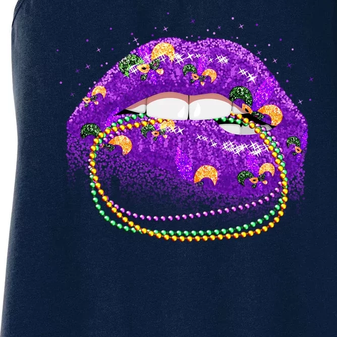 Mardi Gras Glitter Lips And Beads Women's Racerback Tank