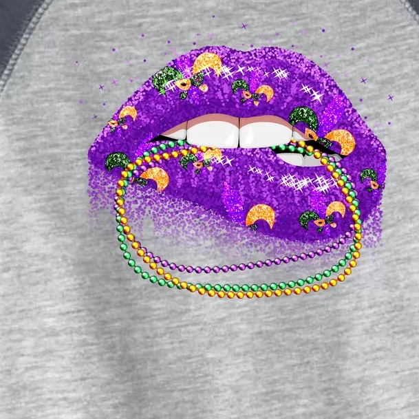 Mardi Gras Glitter Lips And Beads Toddler Fine Jersey T-Shirt