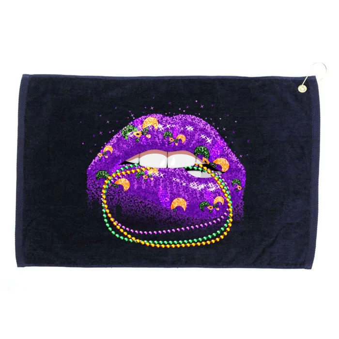 Mardi Gras Glitter Lips And Beads Grommeted Golf Towel