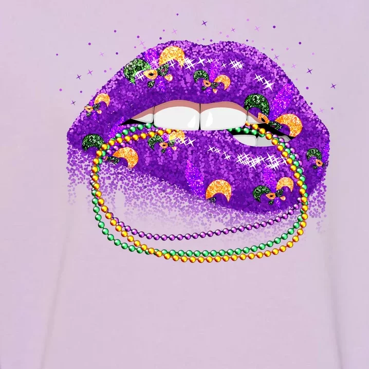 Mardi Gras Glitter Lips And Beads Garment-Dyed Sweatshirt