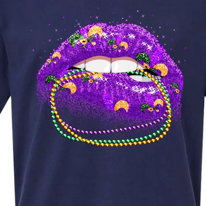 Mardi Gras Glitter Lips And Beads Sueded Cloud Jersey T-Shirt