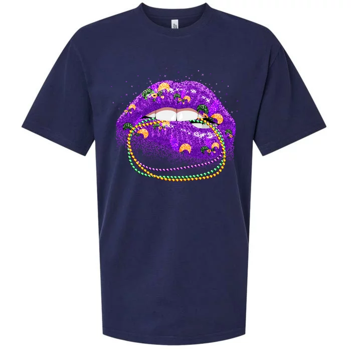 Mardi Gras Glitter Lips And Beads Sueded Cloud Jersey T-Shirt