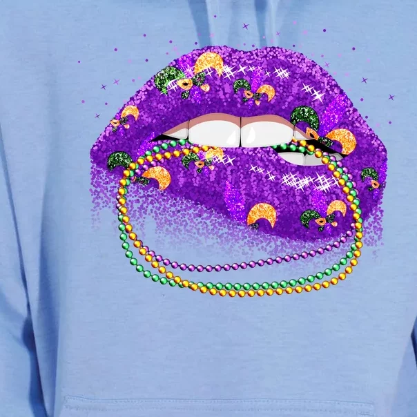 Mardi Gras Glitter Lips And Beads Unisex Surf Hoodie