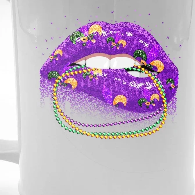 Mardi Gras Glitter Lips And Beads Front & Back Beer Stein