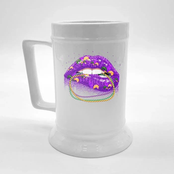 Mardi Gras Glitter Lips And Beads Front & Back Beer Stein