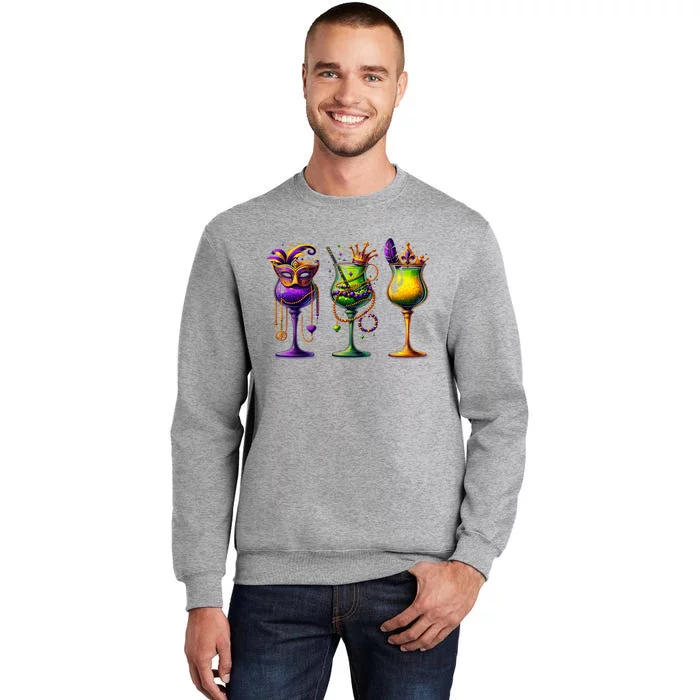 Mardi Gras Glass Of Wine Funny Drinking Wine Festival Parade Tall Sweatshirt