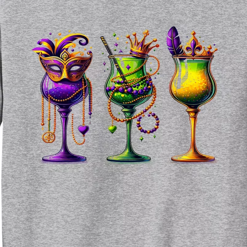 Mardi Gras Glass Of Wine Funny Drinking Wine Festival Parade Tall Sweatshirt