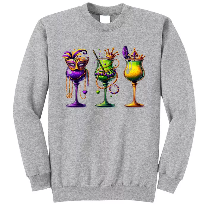 Mardi Gras Glass Of Wine Funny Drinking Wine Festival Parade Tall Sweatshirt