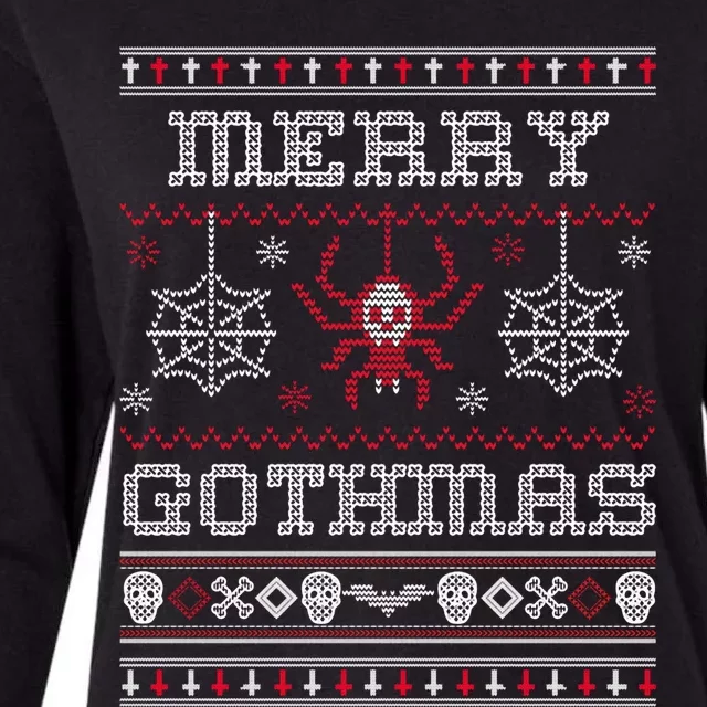 Merry Gothmas Goth Christmas Ugly Sweater Spider Skulls Bat Womens Cotton Relaxed Long Sleeve T-Shirt