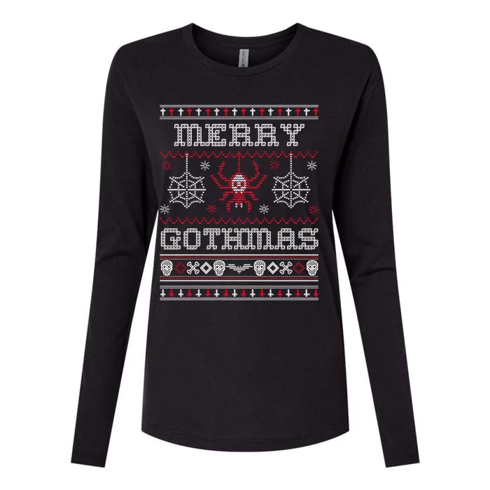 Merry Gothmas Goth Christmas Ugly Sweater Spider Skulls Bat Womens Cotton Relaxed Long Sleeve T-Shirt