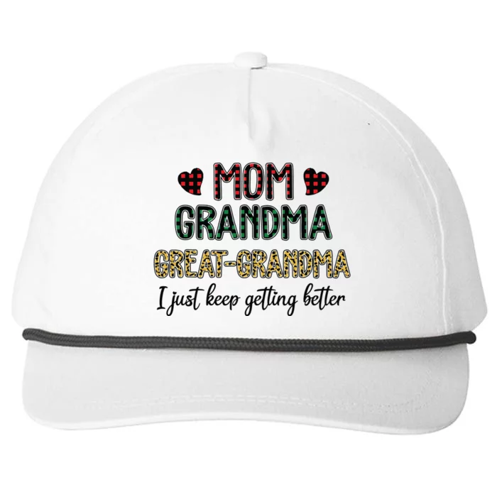 Mom Grandma Great Grandma I Just Keep Getting Better Leopard Snapback Five-Panel Rope Hat