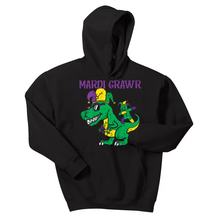 Mardi Gras Grawr Trex Voodoo Dab Dinosaur Kids Hoodie