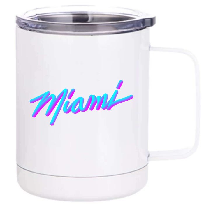 Miami Great Gift Vaperwave Synthwave 80s Style Retro Design Cool Gift Front & Back 12oz Stainless Steel Tumbler Cup