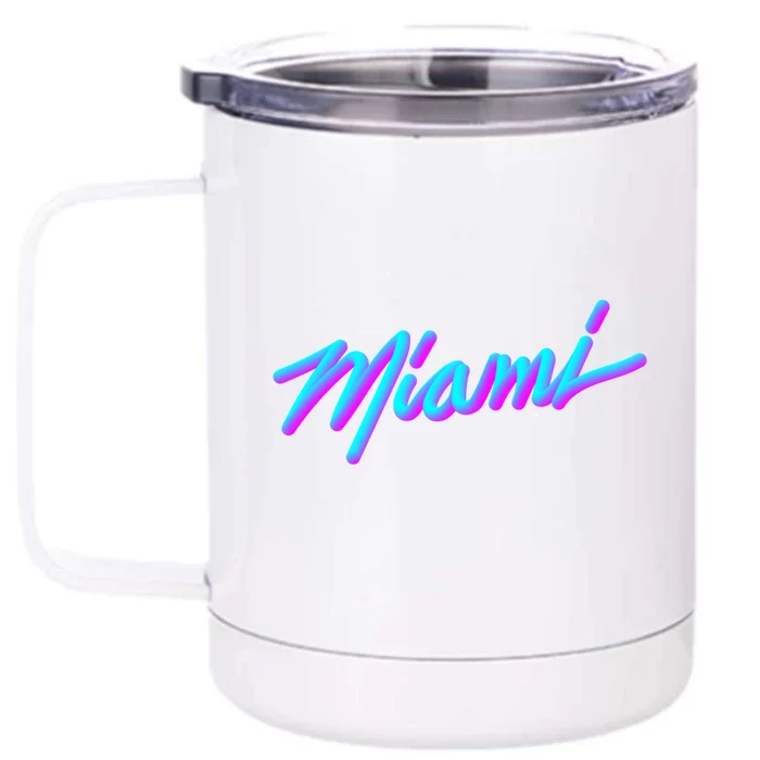 Miami Great Gift Vaperwave Synthwave 80s Style Retro Design Cool Gift Front & Back 12oz Stainless Steel Tumbler Cup