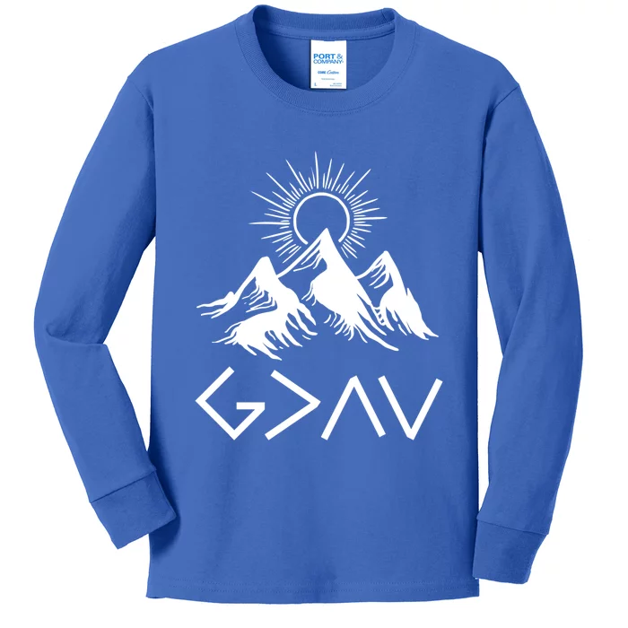 Mountain God Greater Than Highs Lows Religion Christian Gift Kids Long Sleeve Shirt