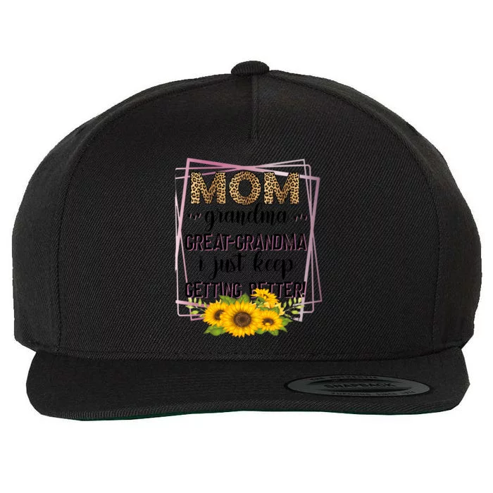 Mom Grandma Greatfunny Giftgrandma I Just Keep Getting Better Leopard Gift Wool Snapback Cap