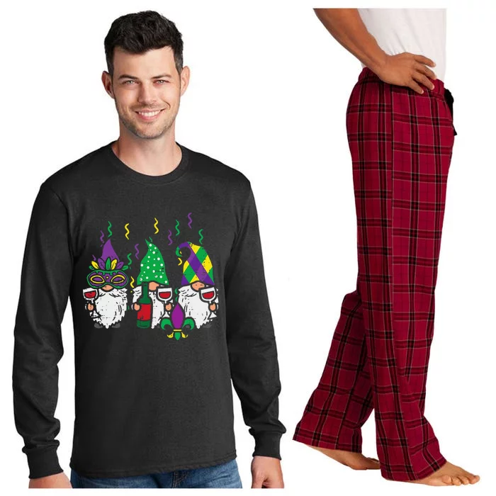 Mardi Gras Gnomes Funny Gnomies Squad Long Sleeve Pajama Set