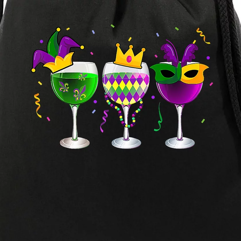 Mardi Gras Glass Of Wine Funny Drinking Wine Festival Parade Drawstring Bag